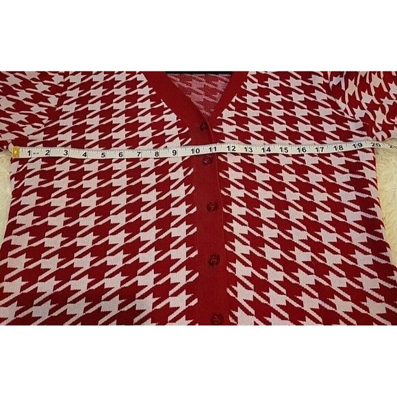 VIISHOW Womens Red And White Houndstooth Cardigan Large Christmas Holiday EUC - Picture 5 of 9